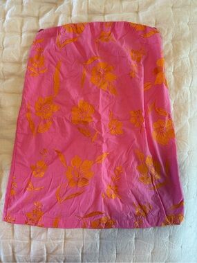 Free People Pink Floral Strapless Dress with Orange Embroidered Flowers